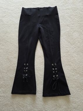 Investments Slim Factor Flare Lace Up Black Leggings with High Waist